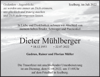Traueranzeige von Dieter Mühlberger von Heidenheimer Zeitung