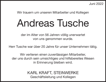 Traueranzeige von Andreas Tusche von Heidenheimer Zeitung