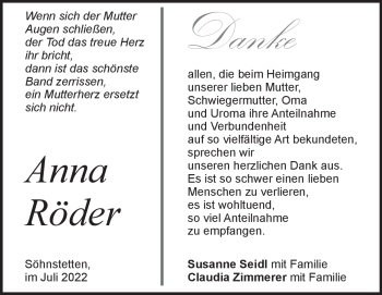 Traueranzeige von Anna Röder von Heidenheimer Zeitung