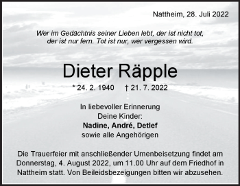 Traueranzeige von Dieter Räpple von Heidenheimer Zeitung