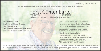 Traueranzeige von Horst Günter Bartel von Heidenheimer Zeitung