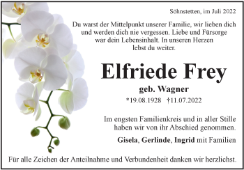 Traueranzeige von Elfriede Frey von Heidenheimer Zeitung