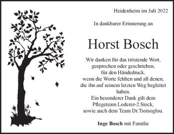 Traueranzeige von Horst Bosch von Heidenheimer Zeitung