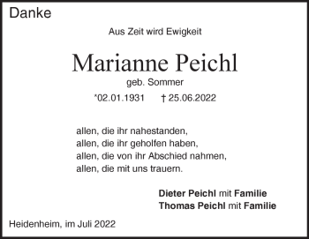 Traueranzeige von Marianne Peichl von Heidenheimer Zeitung