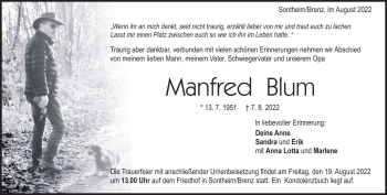 Traueranzeige von Manfred Blum von Heidenheimer Zeitung