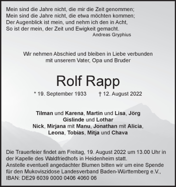 Anzeige Rolf Rapp