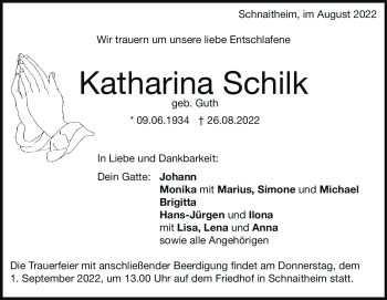 Traueranzeige von Katharina Schilk von Heidenheimer Zeitung