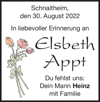 Traueranzeige von Elsbeth Appt von Heidenheimer Zeitung