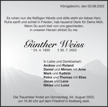Anzeige Günther Weiss