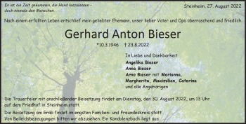 Traueranzeige von Gerhard Anton Bieser von Heidenheimer Zeitung