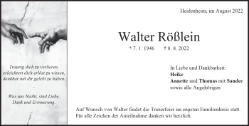 Anzeige Walter Rößlein