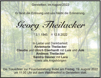 Anzeige Georg Theilacker