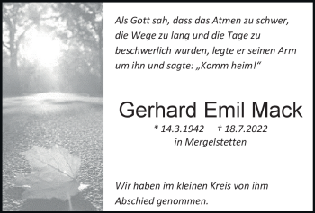 Traueranzeige von Gerhard Emil Mack von Heidenheimer Zeitung