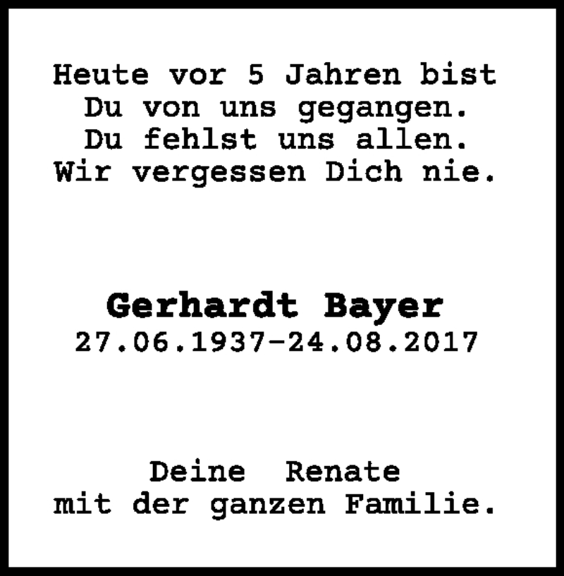  Traueranzeige für Gerhardt Bayer vom 24.08.2022 aus Heidenheimer Zeitung