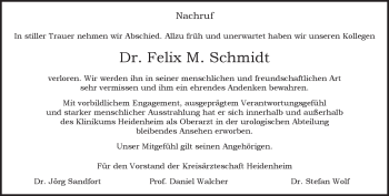 Traueranzeige von Felix M. Schmidt von Heidenheimer Zeitung