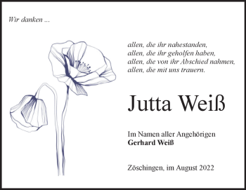 Traueranzeige von Jutta Weiß von Heidenheimer Zeitung