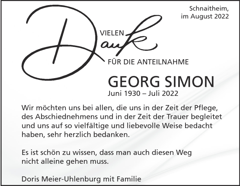  Traueranzeige für Georg Simon vom 18.08.2022 aus Heidenheimer Zeitung