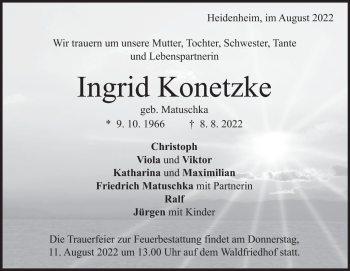 Anzeige Ingrid Konetzke