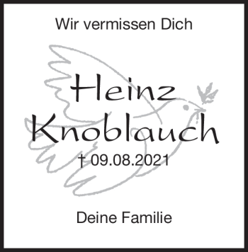 Traueranzeige von Heinz Knoblauch von Heidenheimer Zeitung