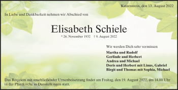 Anzeige Elisabeth Schiele