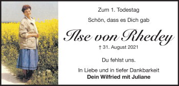 Traueranzeige von Ilse von Rhedey von Heidenheimer Zeitung