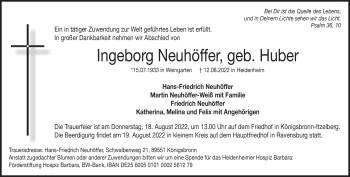 Anzeige Ingeborg Neuhöffer