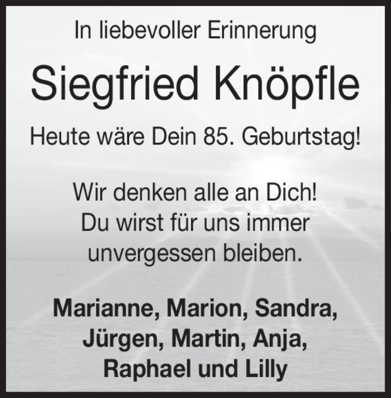  Traueranzeige für Siegfried Knöpfle vom 20.08.2022 aus Heidenheimer Zeitung