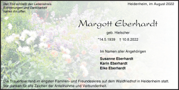 Traueranzeige von Margott Eberhardt von Heidenheimer Zeitung