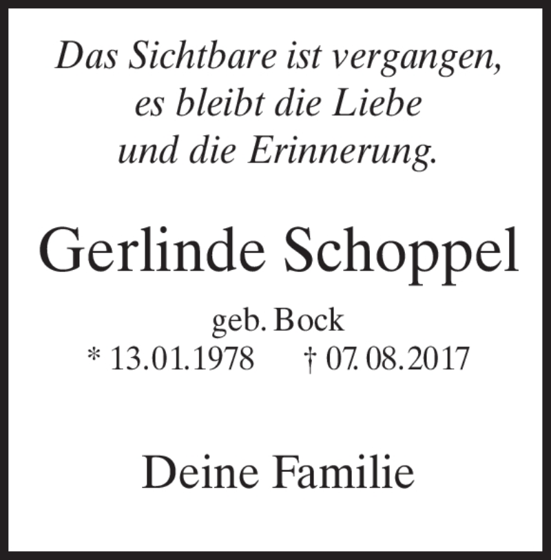  Traueranzeige für Gerlinde Schoppel vom 06.08.2022 aus Heidenheimer Zeitung
