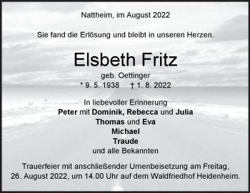 Traueranzeige von Elsbeth Fritz von Heidenheimer Zeitung