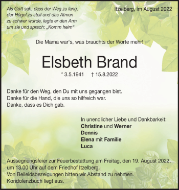 Anzeige Elsbeth Brand