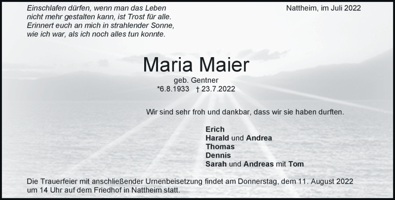  Traueranzeige für Maria Maier vom 06.08.2022 aus Heidenheimer Zeitung