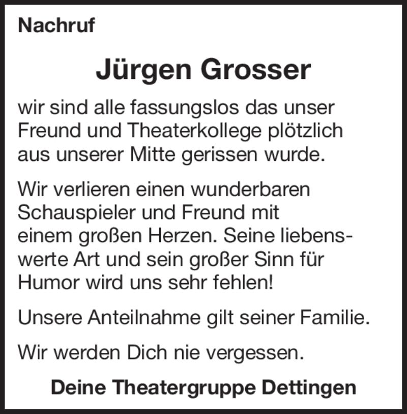  Traueranzeige für Jürgen Grosser vom 06.08.2022 aus Heidenheimer Zeitung