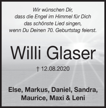 Traueranzeige von Willi Glaser von Heidenheimer Zeitung