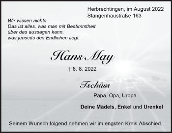 Traueranzeige von Hans May von Heidenheimer Zeitung