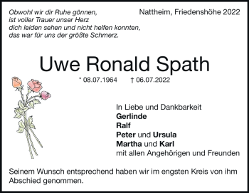 Traueranzeige von Uwe Ronald Spath von Heidenheimer Zeitung