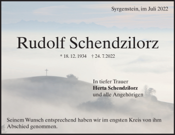Traueranzeige von Rudolf Schendzilorz von Heidenheimer Zeitung