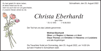 Traueranzeige von Christa Eberhardt von Heidenheimer Zeitung