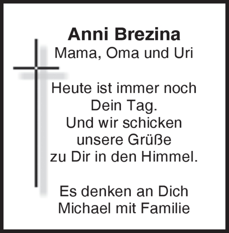  Traueranzeige für Anni Brezina vom 01.08.2022 aus Heidenheimer Zeitung