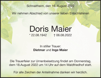 Traueranzeige von Doris Maier von Heidenheimer Zeitung