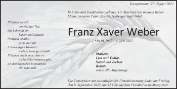 Traueranzeige von Franz Xaver Weber von Heidenheimer Zeitung