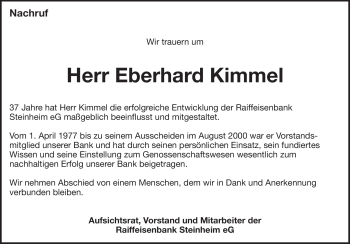 Traueranzeige von Eberhard Kimmel von Heidenheimer Zeitung