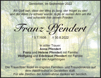 Traueranzeige von Franz Pfendert von Heidenheimer Zeitung