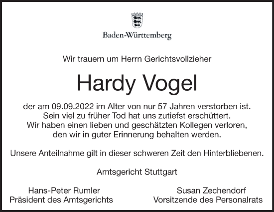 Traueranzeige von Hardy Hermann Vogel von Heidenheimer Zeitung