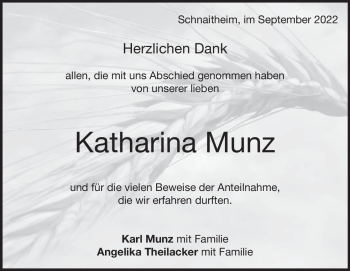 Traueranzeige von Katharina Munz von Heidenheimer Zeitung