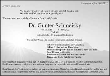 Anzeige Günter Schmeisky