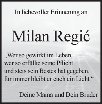 Traueranzeige von Milan Regic von Heidenheimer Zeitung