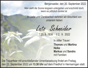 Traueranzeige von Lutz Schneider von Heidenheimer Zeitung