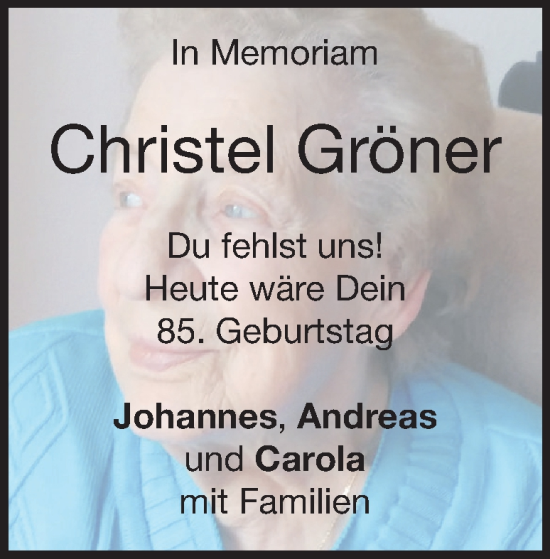 Traueranzeige von Christel Gröner von Heidenheimer Zeitung