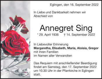 Traueranzeige von Annegret Sing von Heidenheimer Zeitung